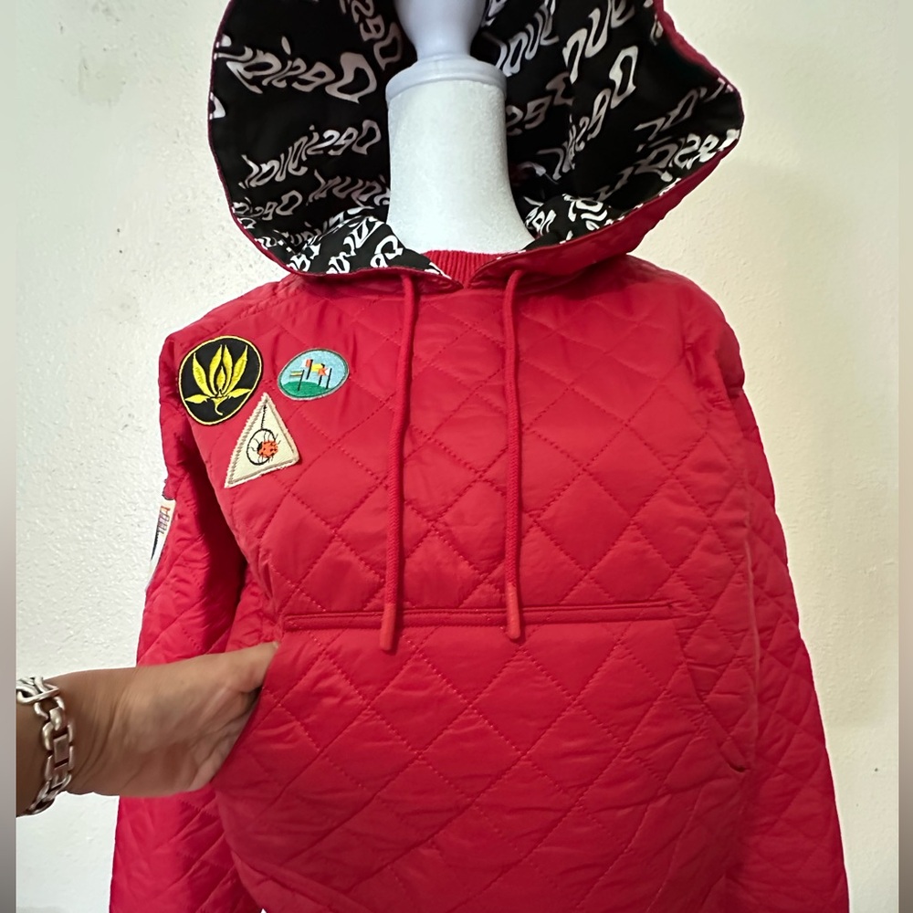 Desigual Women's Red Cropped Quilted Padded Hooded Jacket Size Small - Picture 7 of 12
